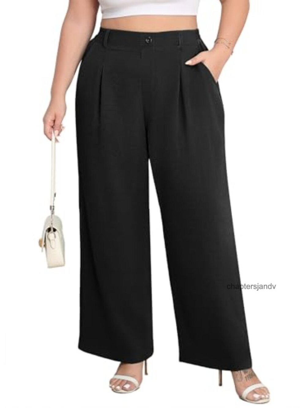 Plus Size Wide Leg Palazzo Pants High Waist Elastic Pleated Work Casual